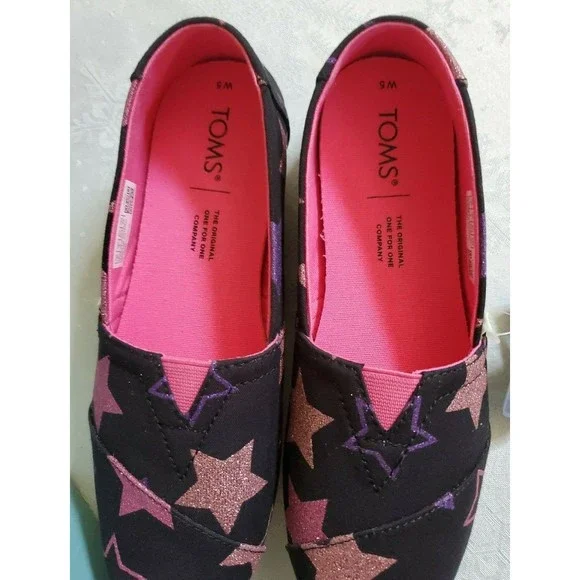 New In Box Toms Womens Alpargata Black Glitter Stars Print Shoes Size 5 - Picture 9 of 12